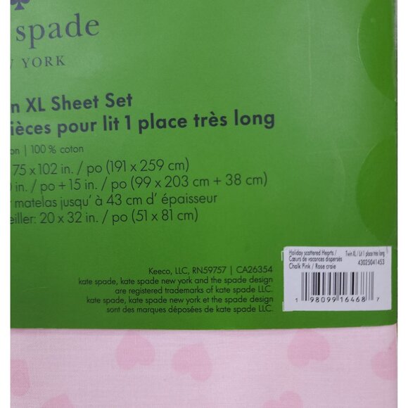 Kate Spade New York 3 Piece Twin XL Sheet Set Pink Hearts 100% Cotton - Picture 7 of 11